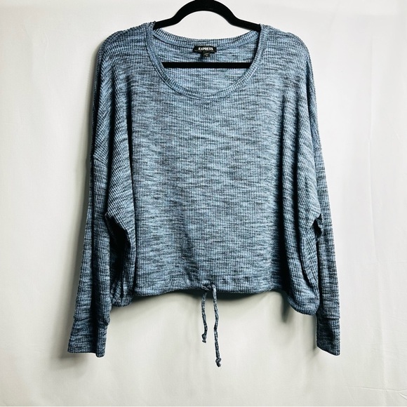 Express Women’s Sz Large Blue Cozy Soft Long Sleeve Drawstring Waist Top - Picture 3 of 7